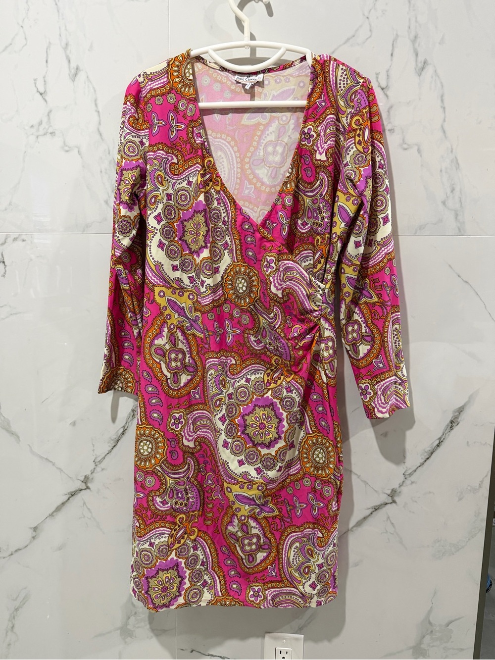 Jude Connally Pink Paisley Long-Sleeve Wrap Dress